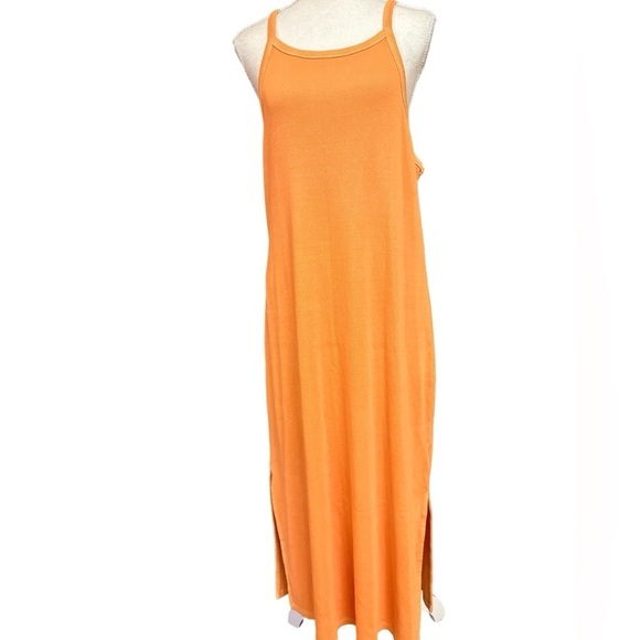 Old Navy Ribbed Athletic Orange Dress Split Hem Cotton Blend Stretchy XXL - Picture 2 of 8